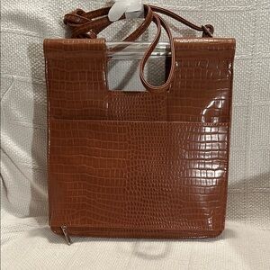 BEIS Brown Croc-Embossed Crossbody Bag